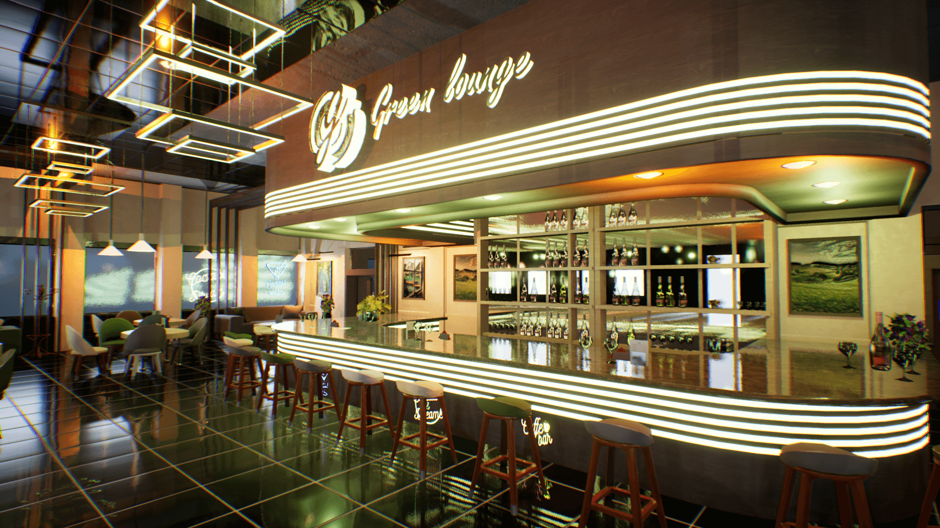 An image showing Green Lounge asset pack, created with Unreal Engine.