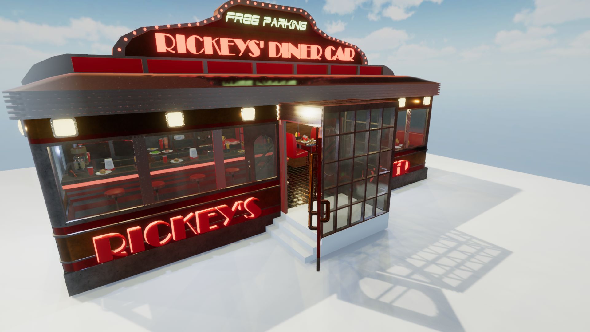 An image showing Rickey's Diner Car asset pack, created with Unity Engine.