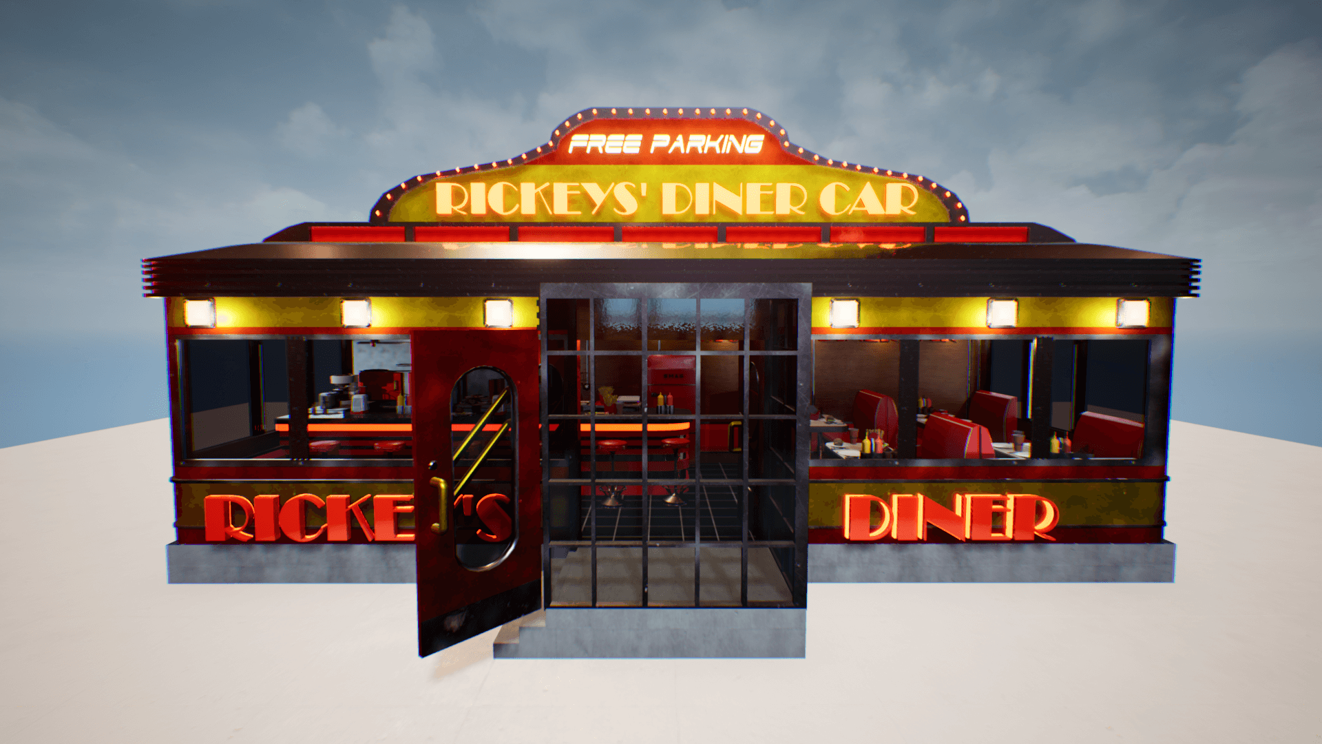 An image showing Rickey's Diner Car asset pack, created with Unreal Engine.