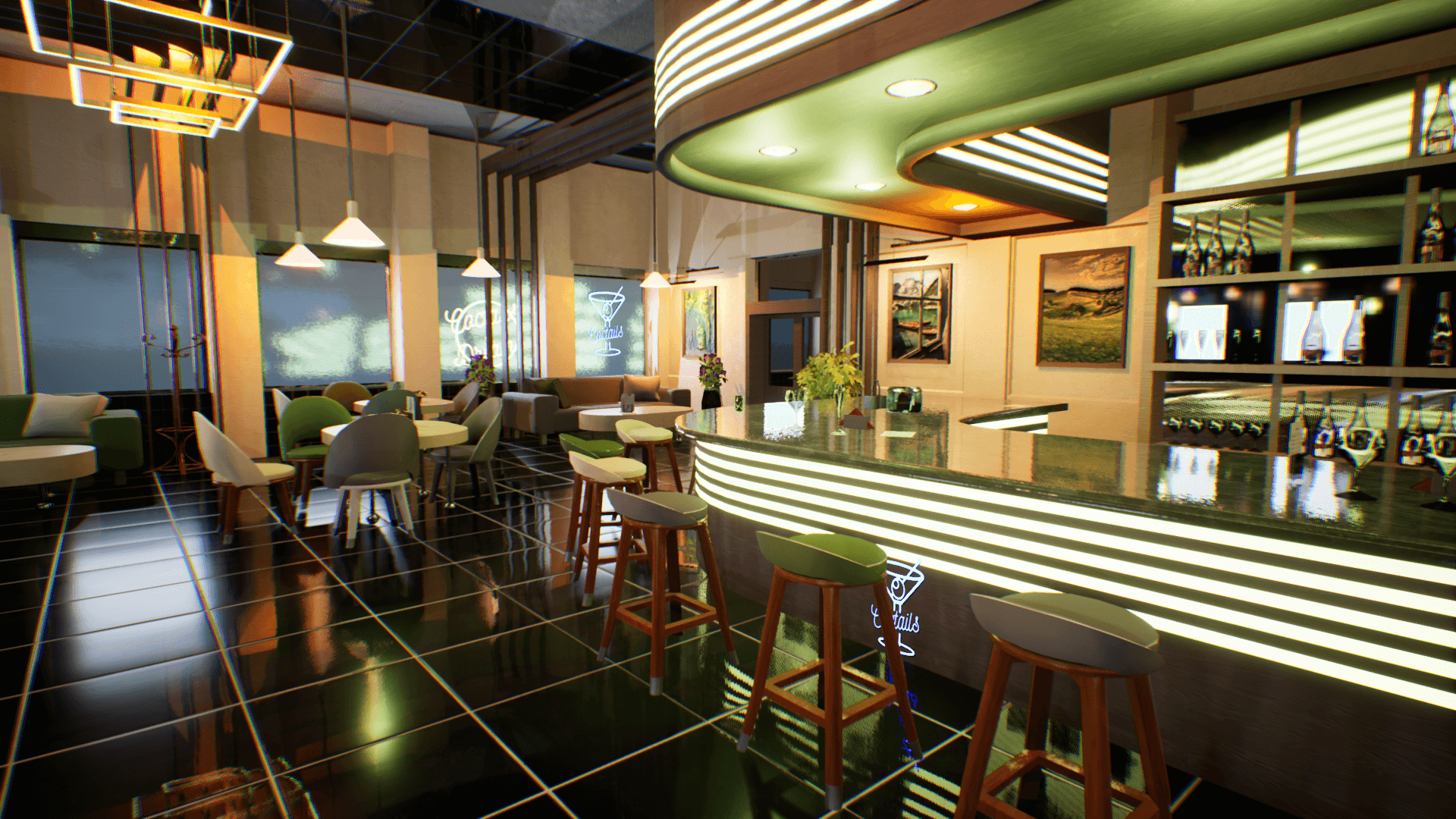 An image showing Green Lounge asset pack, created with Unreal Engine.