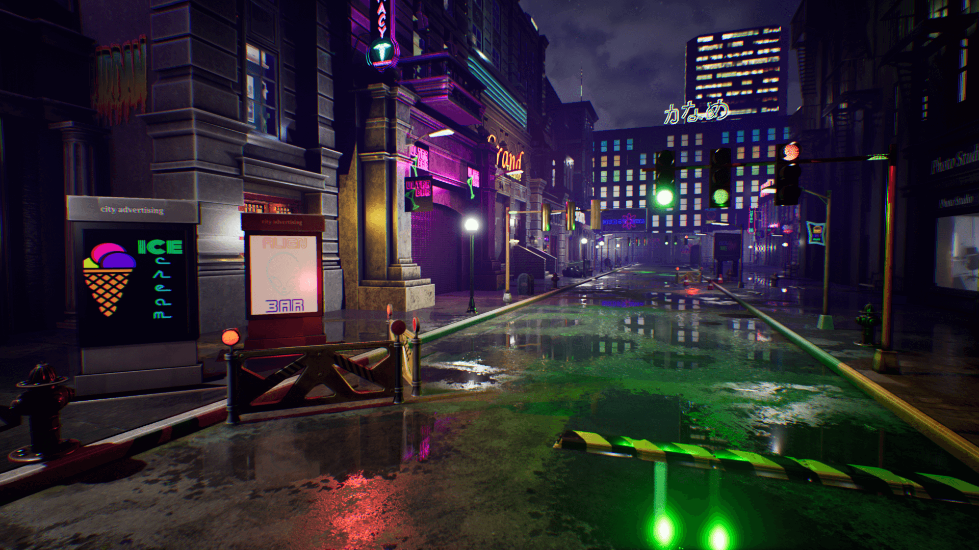 An image showing Night City Creator Update asset pack, created with Unreal Engine.