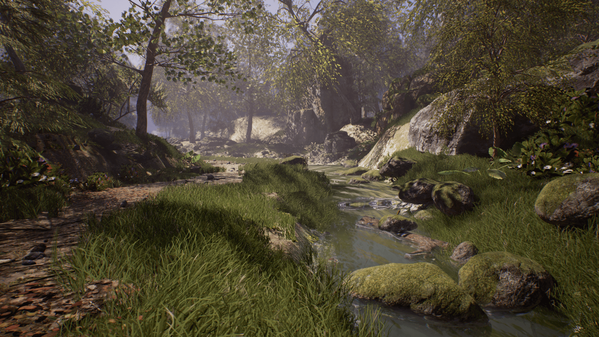 An image showing the Forrest Road Landscape asset pack, created with Unreal Engine