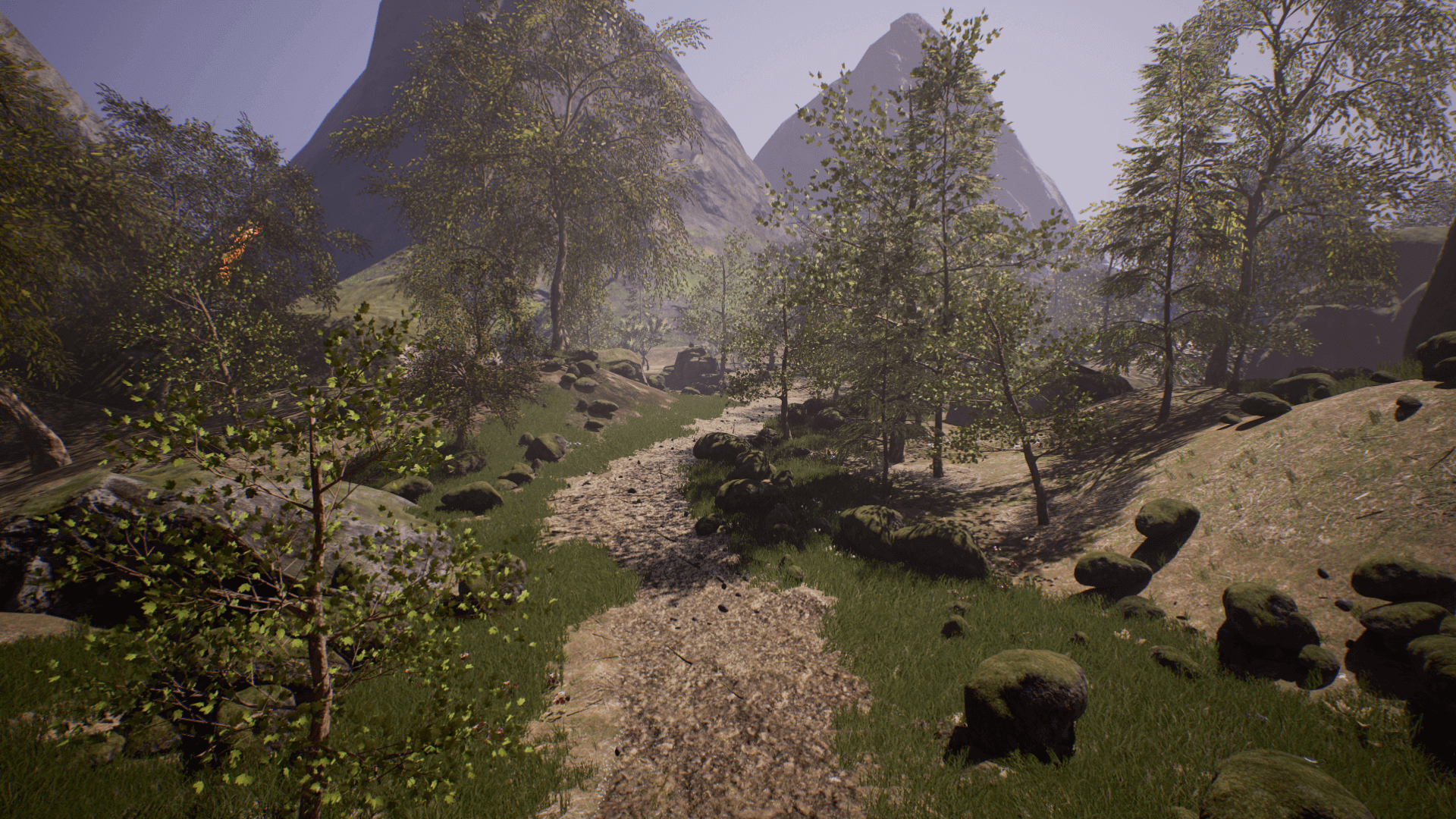 An image showing the Forrest Road Landscape asset pack, created with Unreal Engine