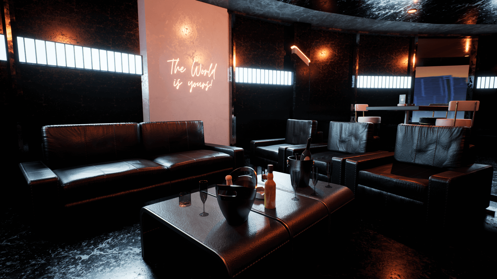 An image showing the Space Night Club asset pack, created with Unreal Engine