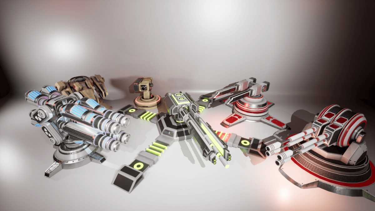 An image showing the SciFi Turrets 2. asset pack, created with Unreal Engine